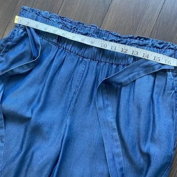 ANNE KLEIN Chambray High-Waisted Paper Bag Ankle Pants - Picture 10 of 13